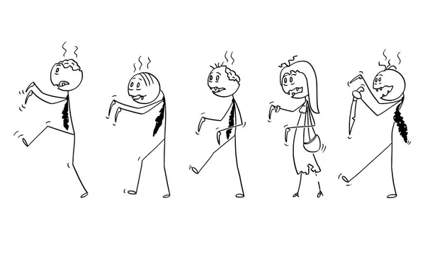 歩いて 5 アンデッド ゾンビ ビジネスマンのグループの漫画 — ストックベクタ