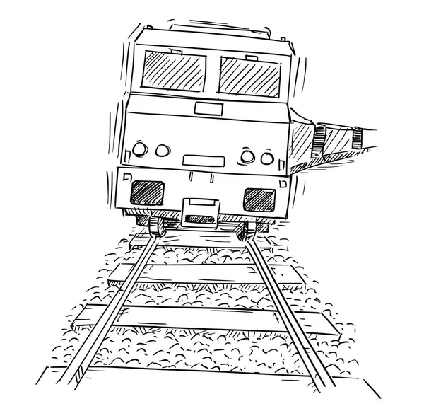 Disegno della locomotiva generica del motore del treno sulle rotaie — Vettoriale Stock