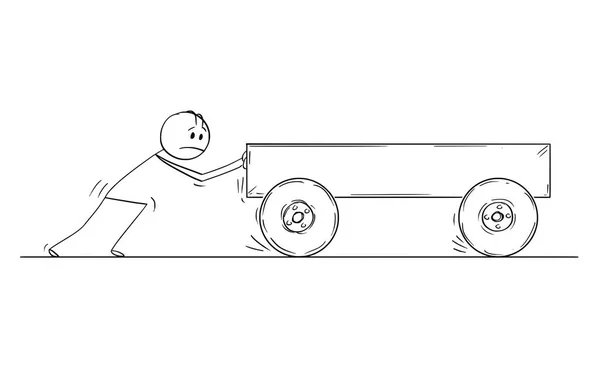 Desenhos animados de homem empurrando carrinho vazio —  Vetores de Stock