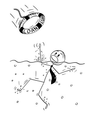 Karikatür birisi sadece suda boğulma işadamı kredi Lifebuoy onu atmak