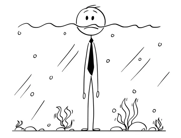 Cartoon van zakenman permanent in het Water met oppervlakte boven zijn kin — Stockvector