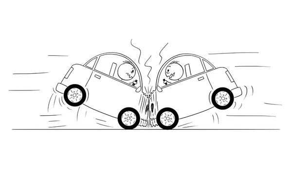 Cartoon Drawing of Two Cars Crash Accident Royalty Free Stock Illustrations