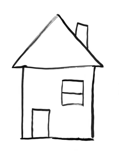 Czarny tusz do rysowania domku rodzinnego ręcznego — Zdjęcie stockowe