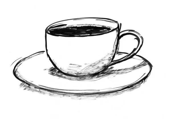 咖啡杯的黑色水墨手绘 — 图库照片