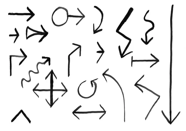 一组箭头的黑色墨迹手图 — 图库照片