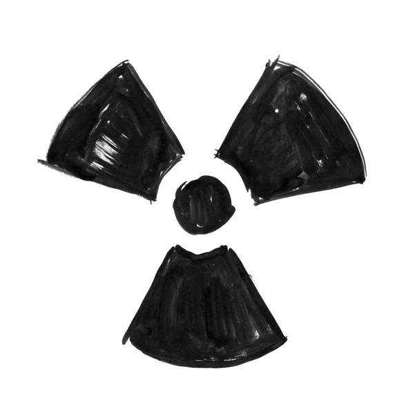 Inchiostro nero Disegno a mano del simbolo di radiazione nucleare Grunge — Foto Stock