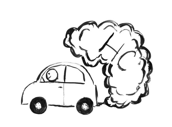 Czarny tusz do rysowania samochodów produkcji zanieczyszczenia powietrza Hc ręcznego — Zdjęcie stockowe