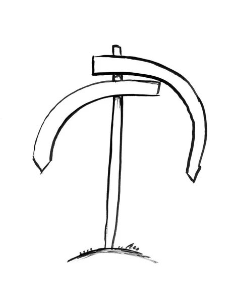 Svart bläck Grunge Hand ritning av vägmärke med båda pilarna pekar nedåt — Stockfoto