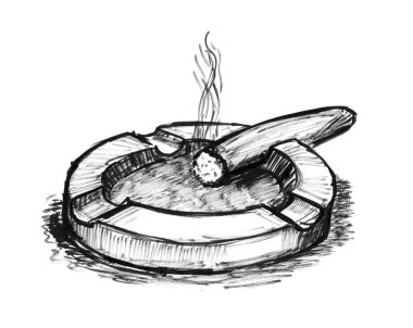 Siyah mürekkep Grunge yasaktır puro kül tablası içinde çizim el