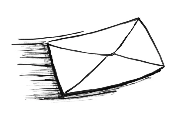 Dibujo de mano de grunge de tinta negra de sobre o carta de correo postal en movimiento rápido — Foto de Stock