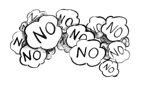 Черные чернила нарисовали пузыри речи со словом "нет" — стоковое фото