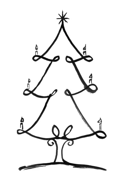 Μαύρο μελάνι Grunge καλλιτεχνικό χέρι κατάρτιση του Χριστουγεννιάτικου δέντρου — Φωτογραφία Αρχείου