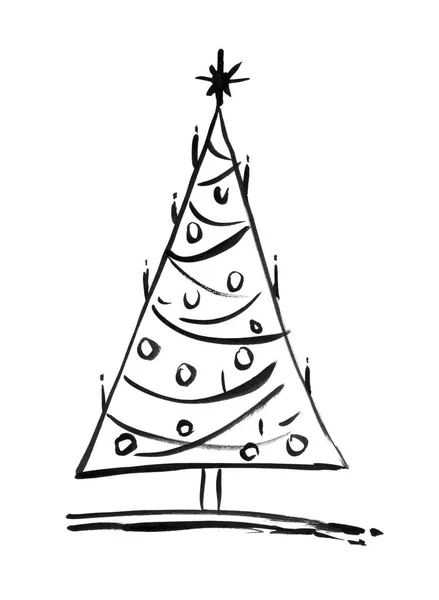 圣诞树的黑墨水艺术手画 — 图库照片