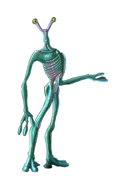 Concept Art Painting of Isolated Cute Green Alien Character Offering or Pointing at Something — Stock Photo, Image