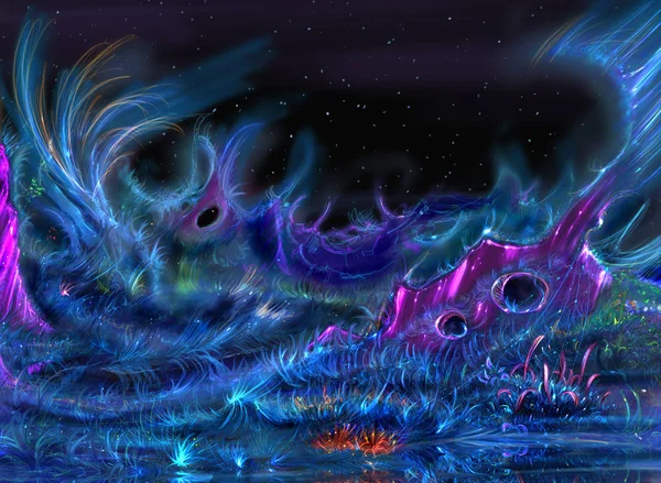 Dreamlike Fantasy Painting of Colorful Alien Landscape