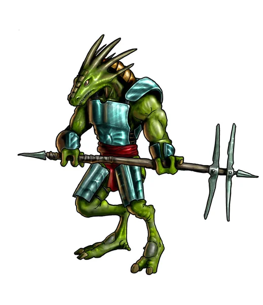 Concept Art Fantasy schilderij van Lizard Warrior in harnas — Stockfoto