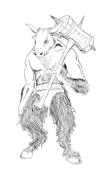 Black Ink Hand Drawing of Minotaur — Stock Photo, Image