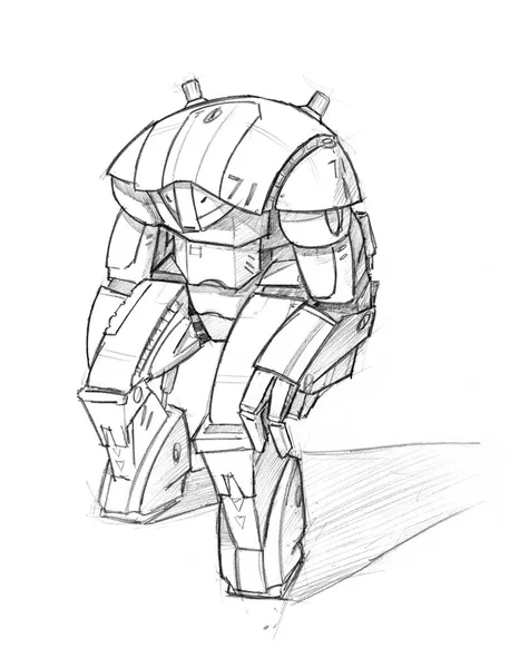 Black Grunge Rough Pencil Sketch of Robot — Stock Photo, Image