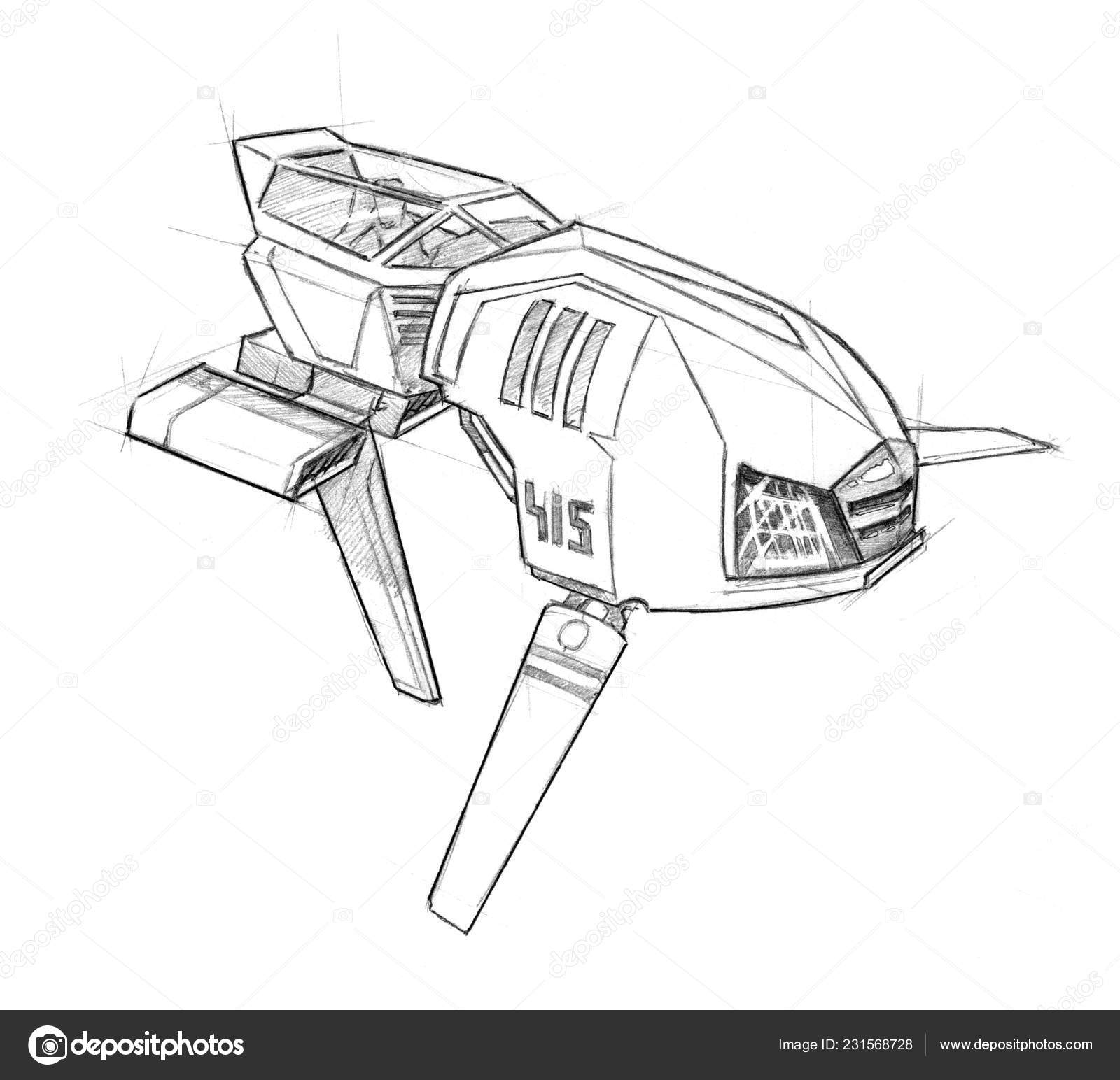 Ink Concept Art Drawing Of Futuristic Spaceship Or Aircraft Stock Photo Image By C Ursus Zdeneksasek Com
