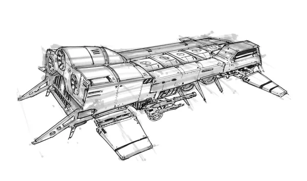 미래 우주선의 잉크 컨셉 아트 드로잉 — 스톡 사진