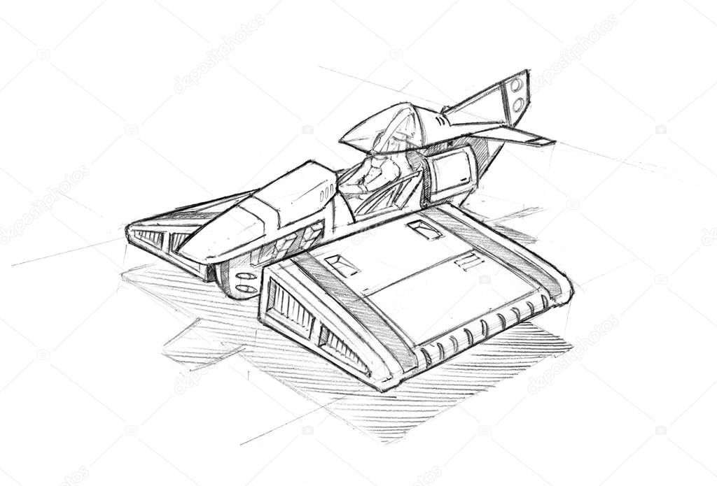 Rough Pencil Drawing or Concept Art of Aircraft or Hovercraft