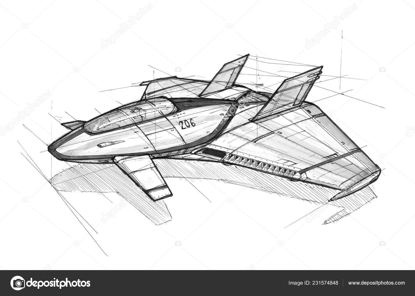 Spaceship pencil sketch on Craiyon