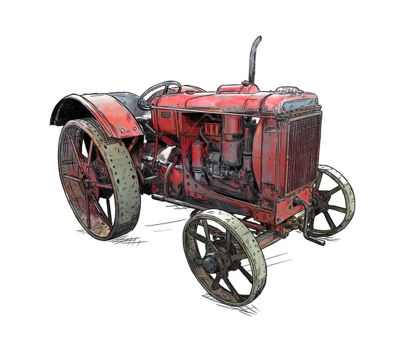 Çizgi film ya da çizgi roman tarzı resimde eski veya Vintage kırmızı traktör — Stok fotoğraf