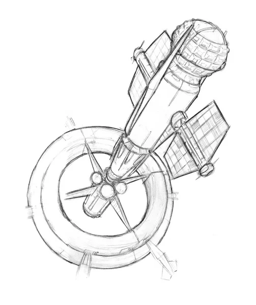 未来空间或空间站的铅笔概念艺术绘画 — 图库照片