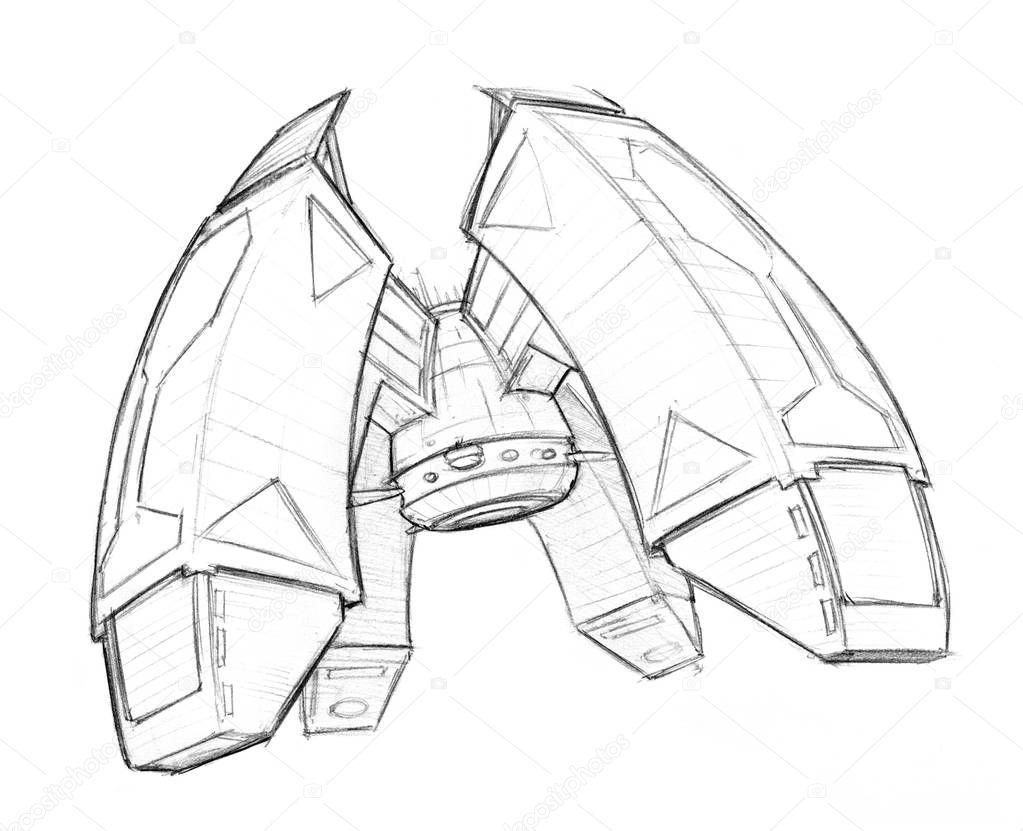 Pencil Concept Art Drawing of Futuristic Spacestation or Space Station
