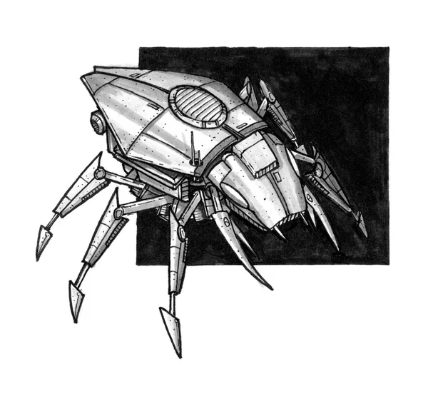 Inkt Concept Art tekening van futuristische of Sci-fi Insect Robot Bug Drone — Stockfoto