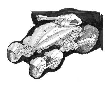 Siyah mürekkep konsept Sanat Çizim Sci-fi gelecekteki Askeri Tank tasarım