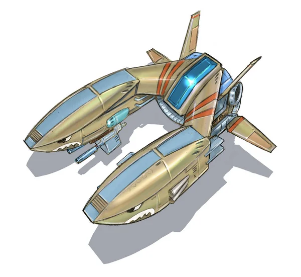 Εικονογράφηση τέχνη έννοια επιστημονικής φαντασίας φουτουριστικό διαστημόπλοιο ή αεροπλάνο μαχητής — Φωτογραφία Αρχείου