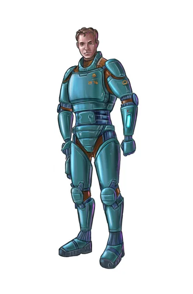 Concept Art Science Fiction Illustration d'un soldat futuriste ou d'un astronaute dans une armure ou une combinaison spatiale — Photo