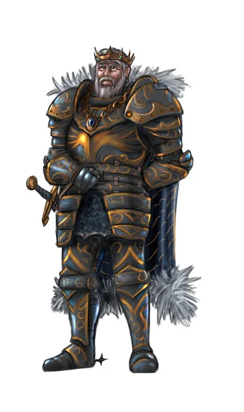 Begreppet konst Fantasy Illustration av Warrior King i Full plåt rustning — Stockfoto