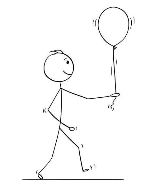 Caricature de personnage de bâton de l'homme marchant avec ballon — Image vectorielle