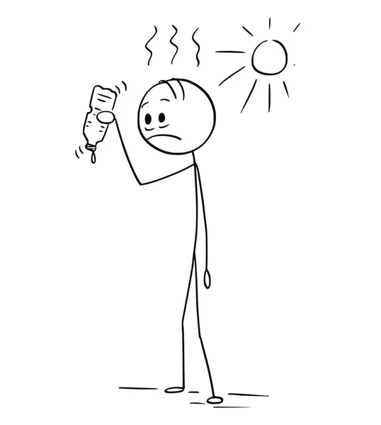 Γελοιογραφία διψασμένος άνθρωπος του οποίου η φιάλη του νερού είναι άδειο — Διανυσματικό Αρχείο