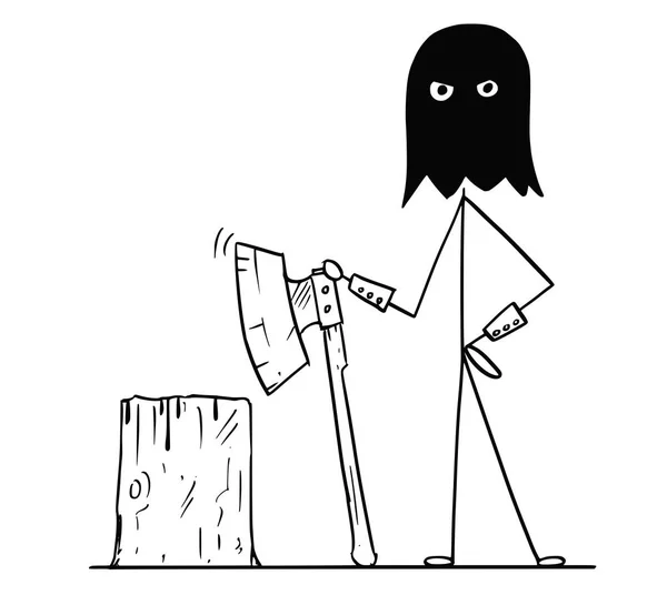 Γελοιογραφία της μεσαιωνικής δήμιος του καπό με εκτέλεση μπλοκ και Ax — Διανυσματικό Αρχείο