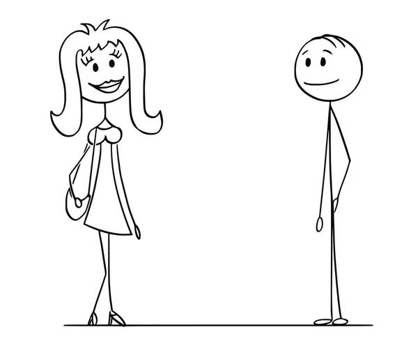 Dessin animé de l'homme et de la femme se regardant et se trémoussant — Image vectorielle