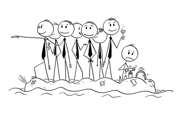 Cartoon of Group of Unworried Businessmen or Politicians on Unstable Boat — Stock Vector