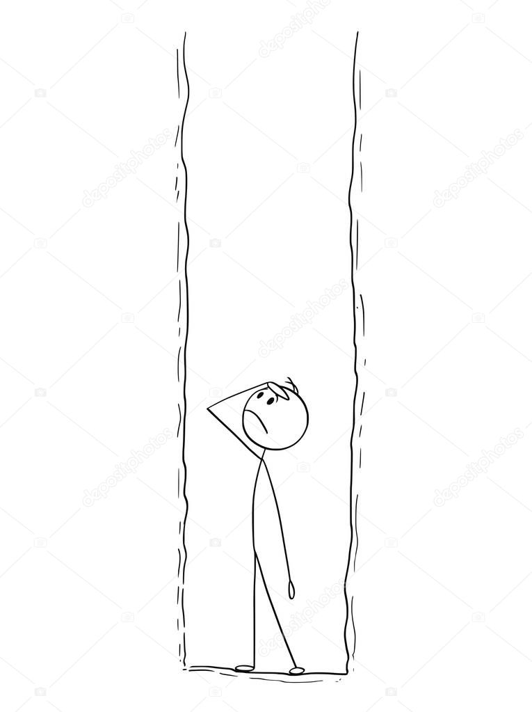 Cartoon of Man or Businessman Trapped in Deep Hole