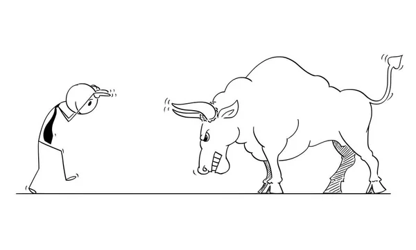 Kreskówka, biznesmen, prowokując Bull jako wschodzącego rynku ceny Symbol — Wektor stockowy