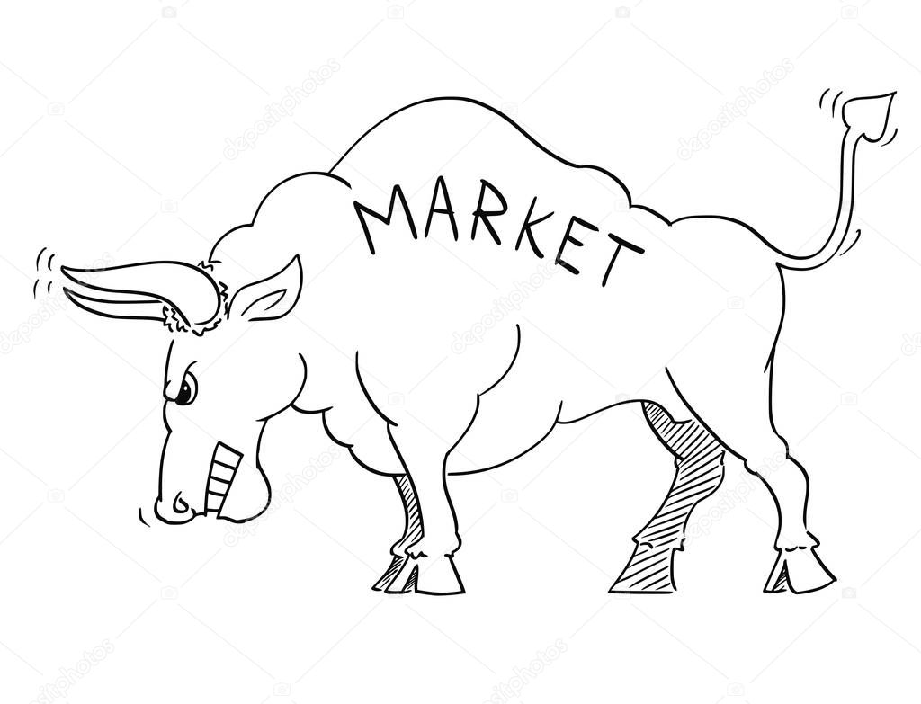 Cartoon Drawing of Angry Bull as Rising Market Prices Symbol