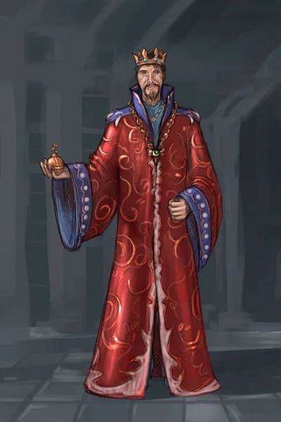 Begreppet konst Fantasy Illustration av konungen i röd dräkt eller klänning — Stockfoto