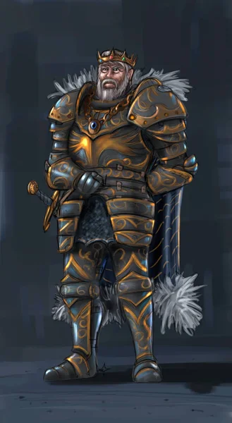 Concept Art Fantasy Illustration of Warrior King in Full Plate Armor — Stock Photo, Image
