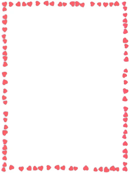 Alla hjärtans dag abstrakt 3d bakgrund ram tillverkad av små röda hjärtan på vit bakgrund — Stockfoto