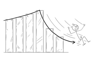 Karikatür kaymasını ya da düşen iş grafik ok aşağı kayan iş adamı