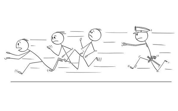 Мультфильм о группе мужчин или бизнесменов, бегущих от полицейских — стоковый вектор