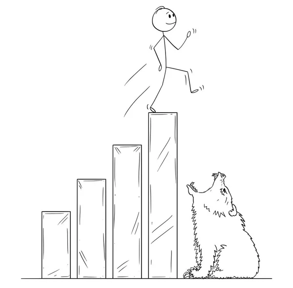 Karikatur eines Geschäftsmannes, der mit offenem Bärenmund die Finanzkarte anhebt — Stockvektor