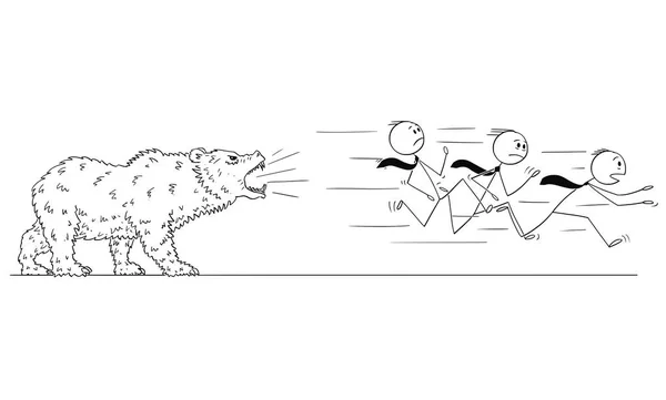 Desenhos animados de empresários correndo do urso — Vetor de Stock