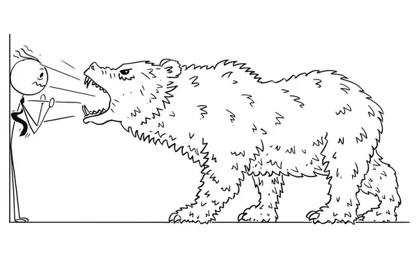 Desenhos animados de empresário empurrado para o canto pelo urso como queda Símbolo de preços de mercado — Vetor de Stock